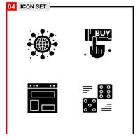 4 General Icons for website design print and mobile apps. 4 Glyph Symbols Signs Isolated on White Background. 4 Icon Pack. vector