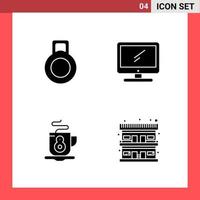 4 Icon Pack Solid Style Glyph Symbols on White Background. Simple Signs for general designing. vector