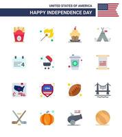 Pack of 16 creative USA Independence Day related Flats of calender camp cake tent thanksgiving Editable USA Day Vector Design Elements