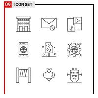 9 General Icons for website design print and mobile apps. 9 Outline Symbols Signs Isolated on White Background. 9 Icon Pack. vector