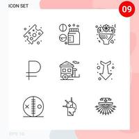 Vector Pack of 9 Icons in Line Style. Creative Outline Pack isolated on White Background for Web and Mobile.