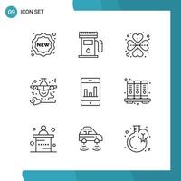 Vector Pack of 9 Outline Symbols. Line Style Icon Set on White Background for Web and Mobile.