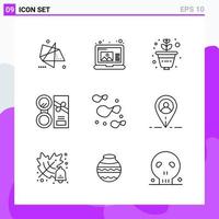 conjunto de 9 iconos en estilo de línea. símbolos de esquema creativos para el diseño de sitios web y aplicaciones móviles. signo de icono de línea simple aislado sobre fondo blanco. 9 iconos. vector