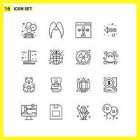 16 Icon Set. Simple Line Symbols. Outline Sign on White Background for Website Design Mobile Applications and Print Media. vector