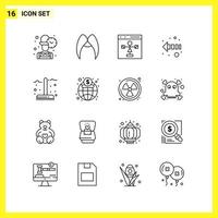 16 Icon Set. Simple Line Symbols. Outline Sign on White Background for Website Design Mobile Applications and Print Media. vector