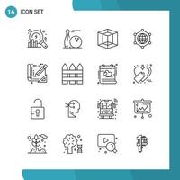 Vector Pack of 16 Outline Symbols. Line Style Icon Set on White Background for Web and Mobile.