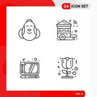 Creative Set of 4 Universal Outline Icons isolated on White Background. vector