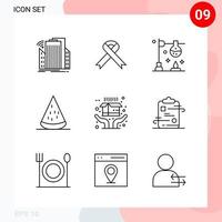 Vector Pack of 9 Icons in Line Style. Creative Outline Pack isolated on White Background for Web and Mobile.