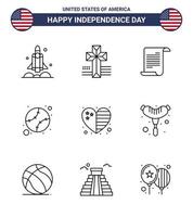 9 Line Signs for USA Independence Day country united file states american Editable USA Day Vector Design Elements