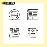 4 Creative Icons for Modern website design and responsive mobile apps. 4 Outline Symbols Signs on White Background. 4 Icon Pack. vector