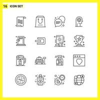 16 Icon Set. Simple Line Symbols. Outline Sign on White Background for Website Design Mobile Applications and Print Media. vector