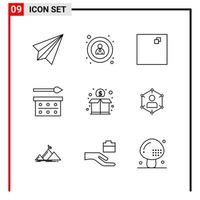 9 General Icons for website design print and mobile apps. 9 Outline Symbols Signs Isolated on White Background. 9 Icon Pack. vector