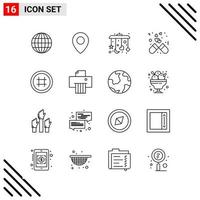 conjunto perfecto de píxeles de 16 iconos de línea. conjunto de iconos de esquema para el diseño de sitios web y la interfaz de aplicaciones móviles. vector