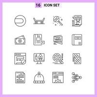 16 Icons in Line Style. Outline Symbols on White Background. Creative Vector Signs for Web mobile and Print.