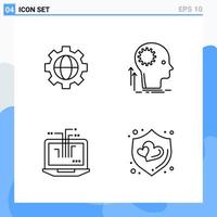 iconos de estilo moderno de 4 líneas. símbolos de contorno para uso general. signo de icono de línea creativa aislado sobre fondo blanco. Paquete de 4 iconos. vector