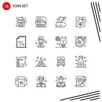 Collection of 16 Vector Icons in Line style. Pixle Perfect Outline Symbols for Web and Mobile. Line Icon Signs on White Background. 16 Icons.