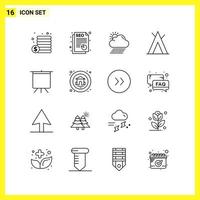 16 Icon Set. Simple Line Symbols. Outline Sign on White Background for Website Design Mobile Applications and Print Media. vector