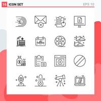 Collection of 16 Vector Icons in Line style. Modern Outline Symbols for Web and Mobile. Line Icon Sign Isolated on White Background. 16 Icons.
