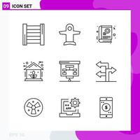 Line Icon set. Pack of 9 Outline Icons isolated on White Background for Web Print and Mobile. vector