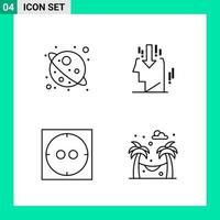 paquete de conjunto de iconos de estilo de 4 líneas. símbolos de contorno para imprimir. signos creativos aislados sobre fondo blanco. 4 conjunto de iconos. vector