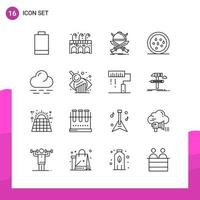 Outline Icon set. Pack of 16 Line Icons isolated on White Background for responsive Website Design Print and Mobile Applications. vector