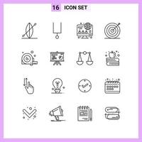 16 Icons in Line Style. Outline Symbols on White Background. Creative Vector Signs for Web mobile and Print.