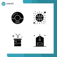 Vector Pack of 4 Glyph Symbols. Solid Style Icon Set on White Background for Web and Mobile.