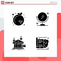 Collection of 4 Vector Icons in solid style. Modern Glyph Symbols for Web and Mobile. Solid Icon Sign Isolated on White Background. 4 Icons.