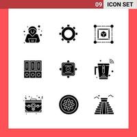 9 Icon Pack Solid Style Glyph Symbols on White Background. Simple Signs for general designing. vector