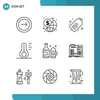 Vector Pack of 9 Outline Symbols. Line Style Icon Set on White Background for Web and Mobile.