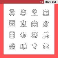 16 Icon Pack Line Style Outline Symbols on White Background. Simple Signs for general designing. vector