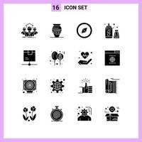 16 Icons in Solid Style. Glyph Symbols on White Background. Creative Vector Signs for Web mobile and Print.