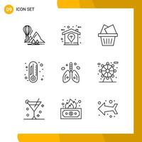 9 conjunto de iconos. paquete de iconos de estilo de línea. símbolos de contorno aislados en el fondo blanco para el diseño de sitios web receptivos. vector