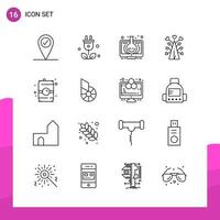 Outline Icon set. Pack of 16 Line Icons isolated on White Background for responsive Website Design Print and Mobile Applications. vector