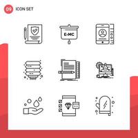 Pack of 9 Universal Outline Icons for Print Media on White Background. vector