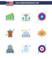 USA Independence Day Flat Set of 9 USA Pictograms of madison sign men stage usa Editable USA Day Vector Design Elements