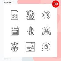 Vector Pack of 9 Icons in Line Style. Creative Outline Pack isolated on White Background for Web and Mobile.