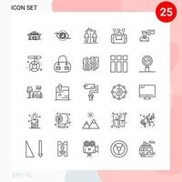 Vector Pack of 25 Icons in Line Style. Creative Outline Pack isolated on White Background for Web and Mobile.