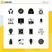 Collection of 16 Universal Solid Icons. Icon Set for Web and Mobile. vector