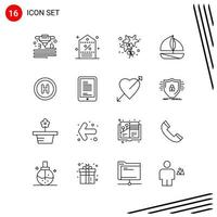 Collection of 16 Vector Icons in Line style. Pixle Perfect Outline Symbols for Web and Mobile. Line Icon Signs on White Background. 16 Icons.