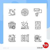 paquete moderno de 9 iconos. símbolos de contorno de línea aislados en fondo blanco para el diseño de sitios web vector