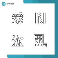 Vector Pack of 4 Outline Symbols. Line Style Icon Set on White Background for Web and Mobile.