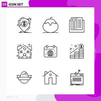 Line Icon set. Pack of 9 Outline Icons isolated on White Background for Web Print and Mobile. vector