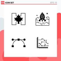 Collection of 4 Vector Icons in solid style. Modern Glyph Symbols for Web and Mobile. Solid Icon Sign Isolated on White Background. 4 Icons.