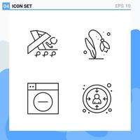 Modern 4 Line style icons. Outline Symbols for general use. Creative Line Icon Sign Isolated on White Background. 4 Icons Pack. vector