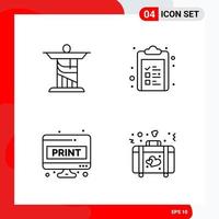 Creative Set of 4 Universal Outline Icons isolated on White Background. vector