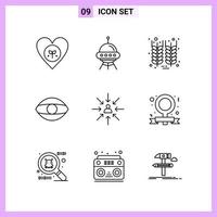 9 Icons in Line Style. Outline Symbols on White Background. Creative Vector Signs for Web mobile and Print.