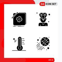 Creative Set of 4 Universal Glyph Icons isolated on White Background vector