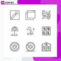 conjunto de iconos de línea. paquete de 9 iconos de contorno aislados en fondo blanco para impresión web y móvil. vector