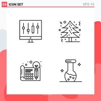 Collection of 4 Vector Icons in Line style. Modern Outline Symbols for Web and Mobile. Line Icon Sign Isolated on White Background. 4 Icons.